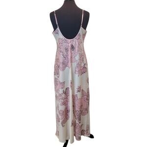 VTG Natori Ivory Floral Slip Dress Hand-Drawn Pink Cottagecore Midi